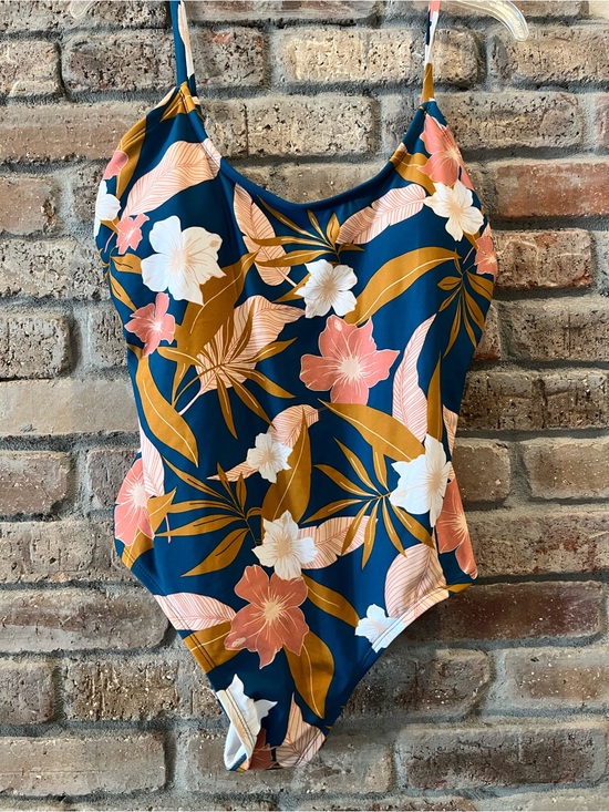 Kona Sol Other - Kona Sol Teal Floral One-Piece Swimsuit with Coral & Mustard Motif